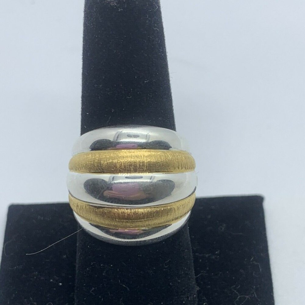 Vintage Sterling Silver & Brass Cocktail Ring Size 8